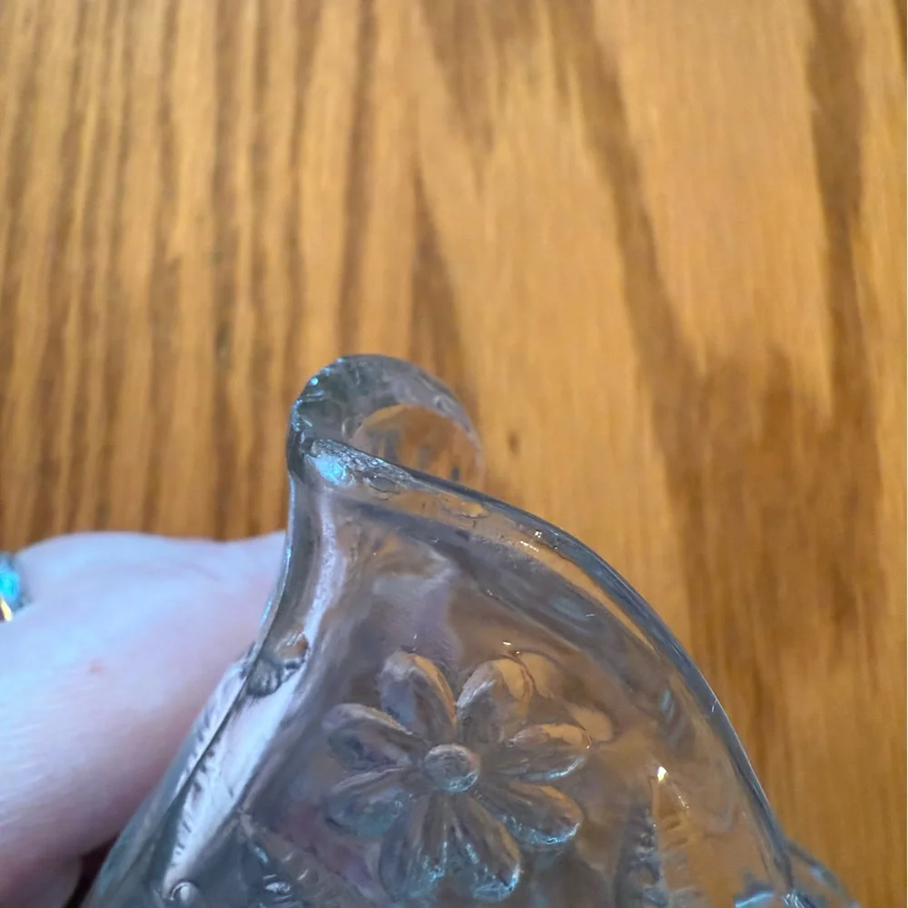 Vintage Indiana Glass Pineapple & Floral Diamond Shaped Creamer & Sugar Bowl